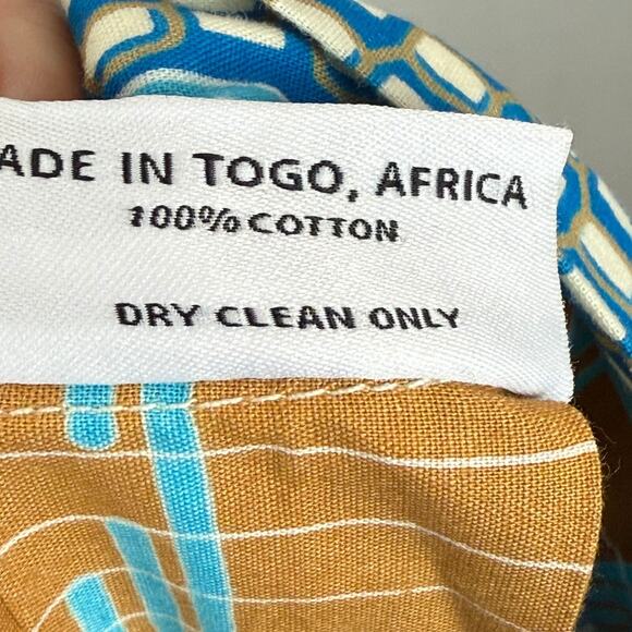 Francis + Benedict A-Line Skirt Women's Small Blue Brown Geo Pleated Togo Africa - Picture 10 of 10